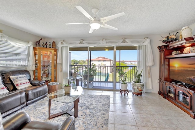 1500 SW 131st Way Unit 401N, Pembroke Pines, FL 33027 - living area with plenty of natural light, a textured ceiling, and ceiling fan