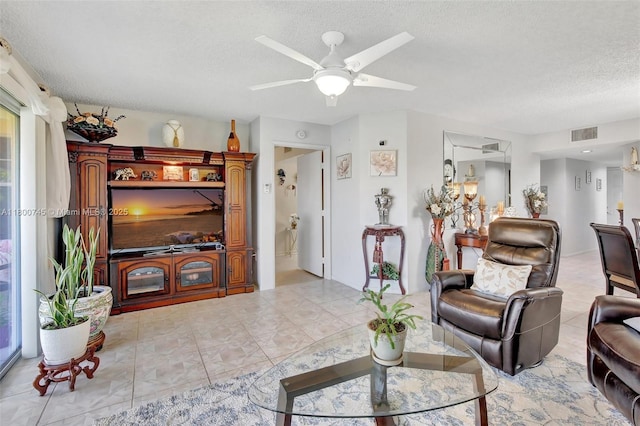 1500 SW 131st Way Unit 401N, Pembroke Pines, FL 33027 - living area with a textured ceiling and a ceiling fan