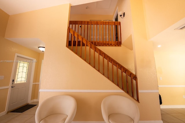 12840 SW 146th Ln, Miami, FL 33186 - stairway featuring tile patterned floors and baseboards