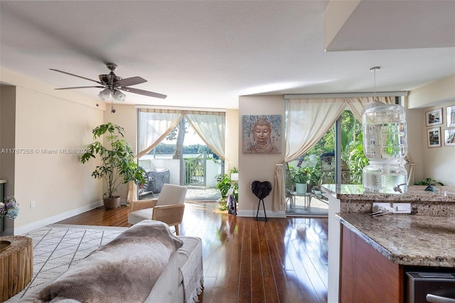 2681 N Flamingo Rd Unit Th4S, Sunrise, FL 33323 - living room with baseboards, a ceiling fan, and hardwood / wood-style flooring