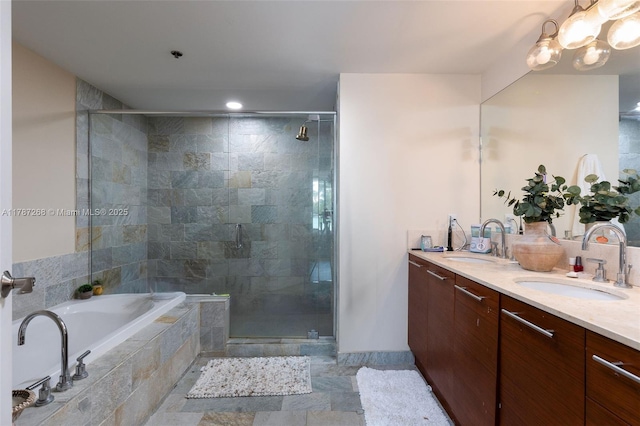 2681 N Flamingo Rd Unit Th4S, Sunrise, FL 33323 - full bathroom with a garden tub, a shower stall, double vanity, and recessed lighting
