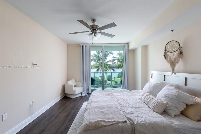 2681 N Flamingo Rd Unit Th4S, Sunrise, FL 33323 - bedroom with access to exterior, baseboards, wood finished floors, and a ceiling fan
