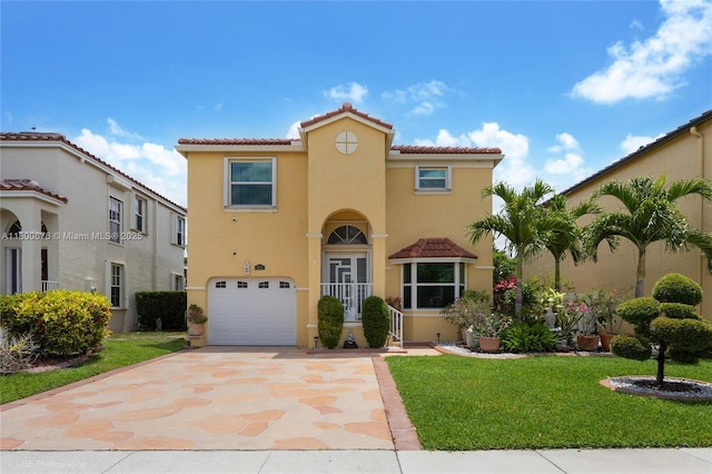 621 NW 157th Ave, Pembroke Pines, FL 33028 - mediterranean / spanish house with an attached garage, stucco siding, a front yard, and a tile roof