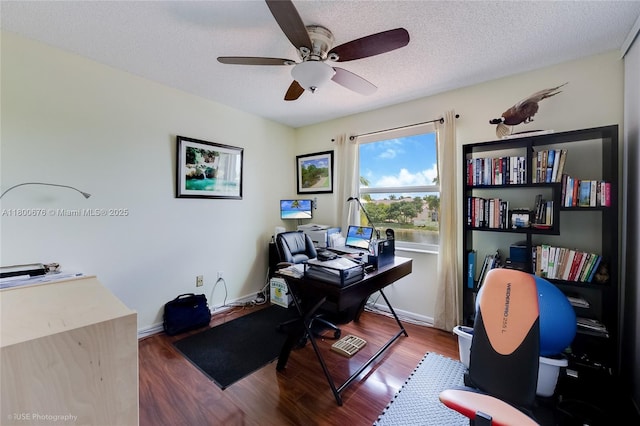 621 NW 157th Ave, Pembroke Pines, FL 33028 - office featuring ceiling fan, wood finished floors, a textured ceiling, and baseboards