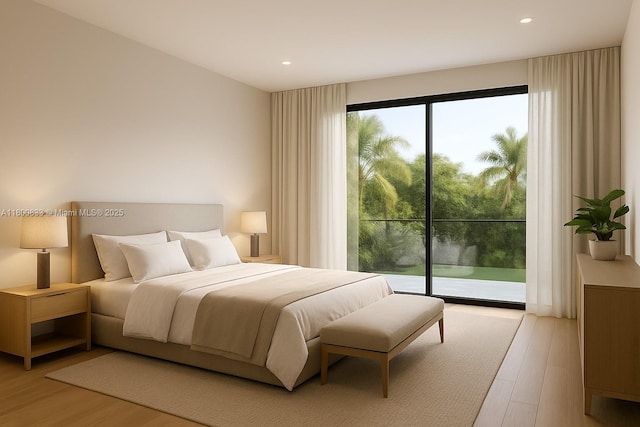 960 NE 121st St, Biscayne Park, FL 33161 - bedroom featuring access to exterior, light wood-type flooring, and recessed lighting