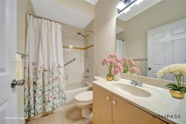 13781 NW 16th St, Pembroke Pines, FL 33028 - full bath with tile patterned flooring, vanity, toilet, and shower / bathtub combination with curtain