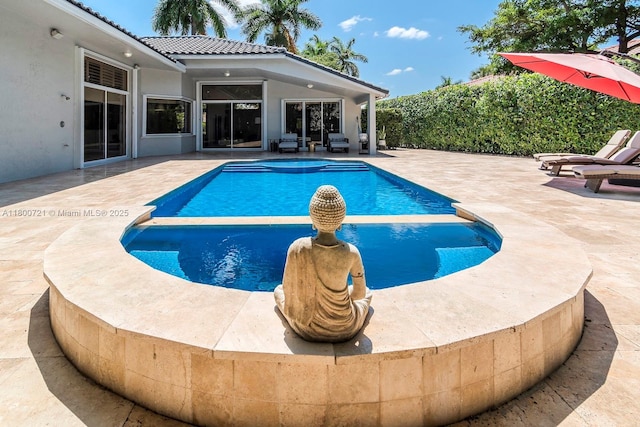 218 Egret Ct, Weston, FL 33327 - view of pool featuring a pool with connected hot tub and a patio