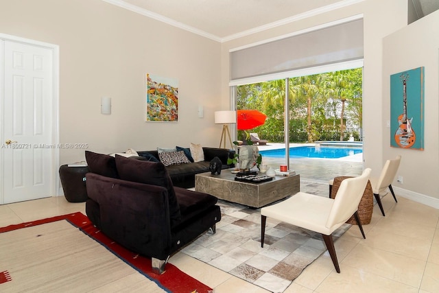 218 Egret Ct, Weston, FL 33327 - living area featuring crown molding, light tile patterned floors, and baseboards