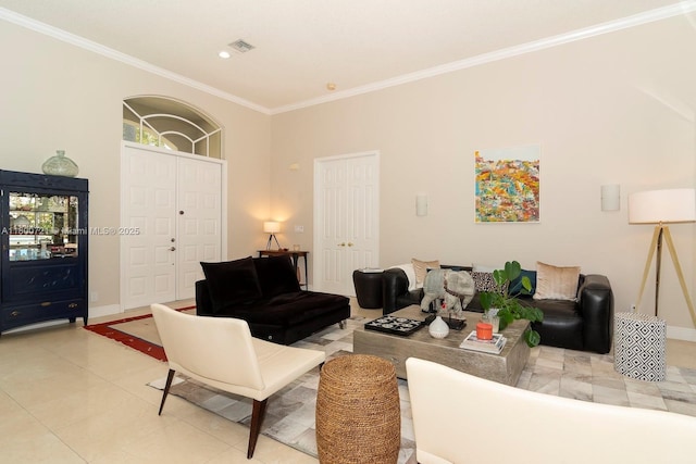 218 Egret Ct, Weston, FL 33327 - living area featuring ornamental molding, baseboards, light tile patterned floors, and recessed lighting