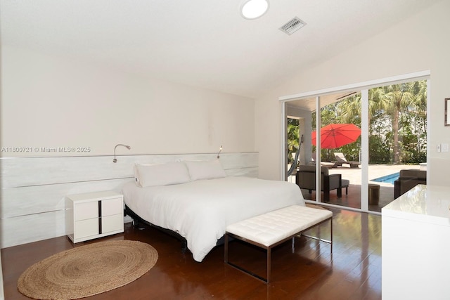 218 Egret Ct, Weston, FL 33327 - bedroom with access to outside, lofted ceiling, and wood finished floors