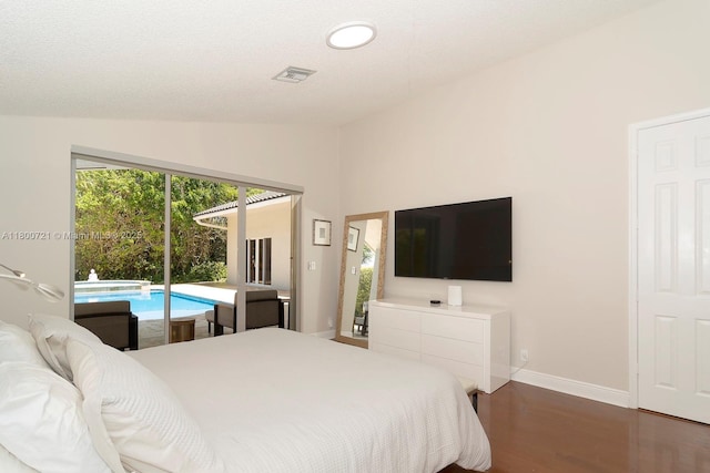 218 Egret Ct, Weston, FL 33327 - bedroom with lofted ceiling, access to outside, wood finished floors, and baseboards