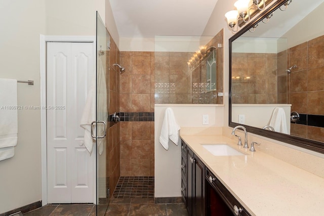 218 Egret Ct, Weston, FL 33327 - bathroom featuring a walk in shower, vanity, and a chandelier