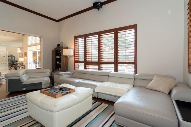 218 Egret Ct, Weston, FL 33327 - living area with ornamental molding and wood finished floors