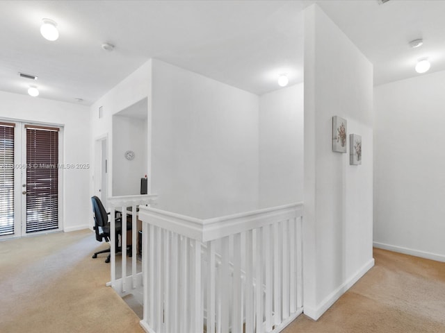 17616 SW 135th Ave, Miami, FL 33177 - corridor with an upstairs landing, carpet flooring, baseboards, and an office area