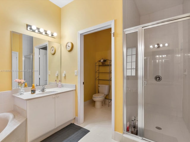 17616 SW 135th Ave, Miami, FL 33177 - bathroom with a shower stall, tile patterned flooring, vanity, toilet, and a garden tub