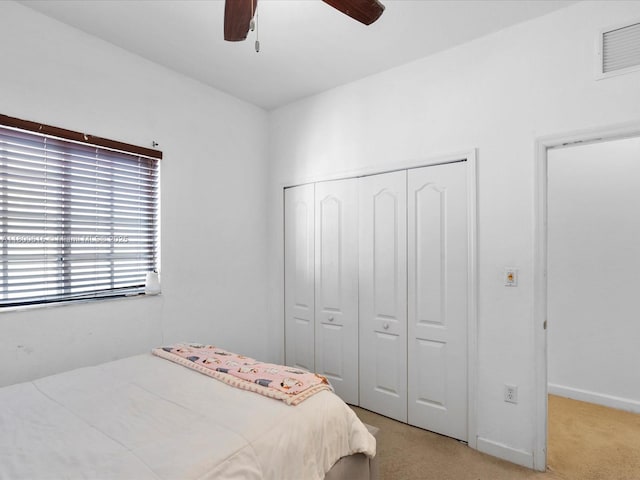 17616 SW 135th Ave, Miami, FL 33177 - bedroom featuring light colored carpet, a closet, ceiling fan, and baseboards