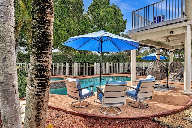 1811 SW 162nd Ave, Miramar, FL 33027 - view of pool featuring a fenced backyard, a patio area, a pool with connected hot tub, and ceiling fan