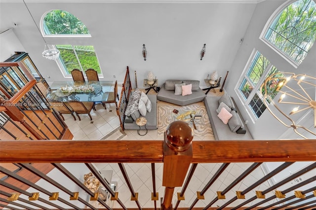 1811 SW 162nd Ave, Miramar, FL 33027 - tiled living area with a towering ceiling and a chandelier
