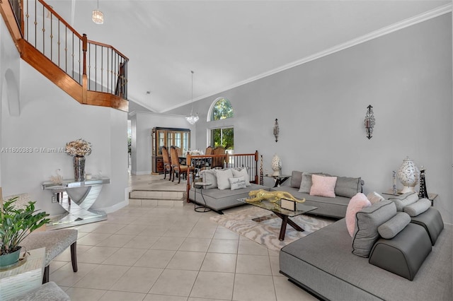 1811 SW 162nd Ave, Miramar, FL 33027 - tiled living area featuring ornamental molding and high vaulted ceiling