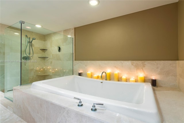 17001 Collins Ave Unit 3005, Sunny Isles Beach, FL 33160 - bathroom with a tub, tiled shower, and recessed lighting