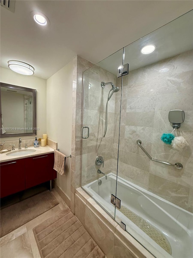 17001 Collins Ave Unit 3005, Sunny Isles Beach, FL 33160 - full bath with tiled shower / bath, vanity, recessed lighting, and baseboards