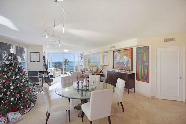 dining space featuring rail lighting