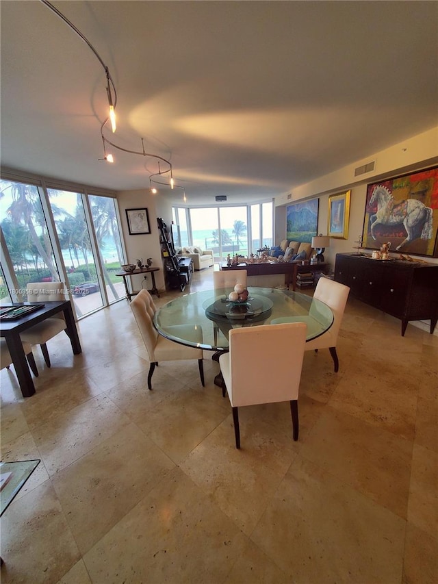 dining space with rail lighting
