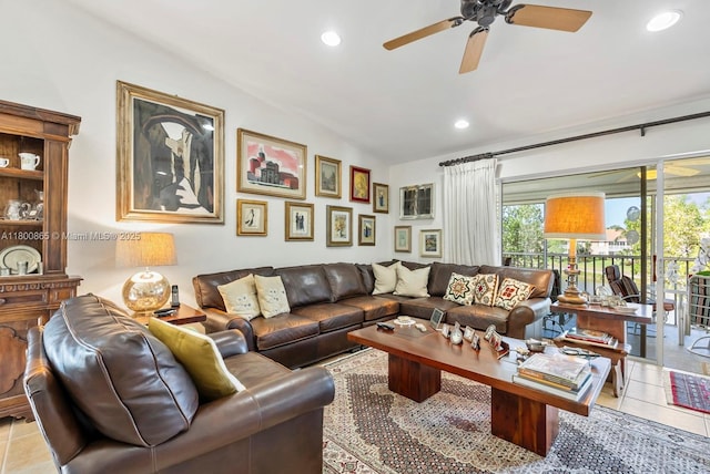 6893 Sterling Grns Unit 201, Naples, FL 34104 - living room with a ceiling fan, recessed lighting, and light tile patterned floors