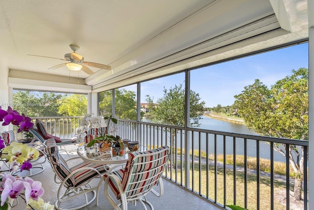 6893 Sterling Grns Unit 201, Naples, FL 34104 - sunroom / solarium with a water view and ceiling fan