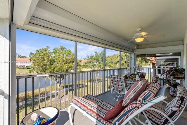 6893 Sterling Grns Unit 201, Naples, FL 34104 - sunroom / solarium with a ceiling fan, a water view, and healthy amount of natural light