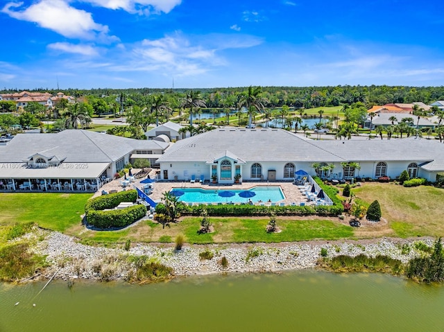6893 Sterling Grns Unit 201, Naples, FL 34104 - aerial view of property and surrounding area featuring a pool and a nearby body of water