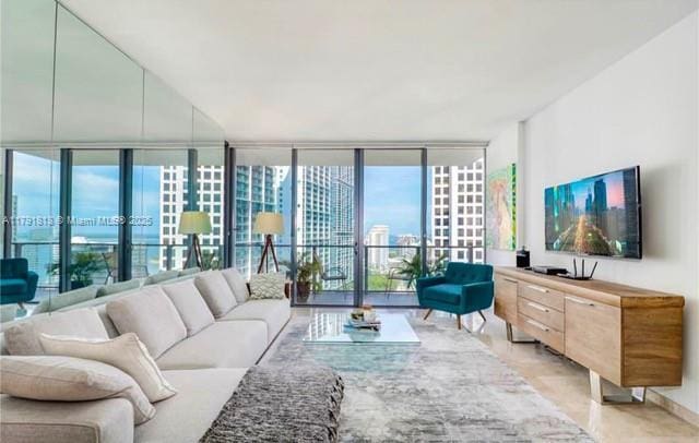 living room with expansive windows