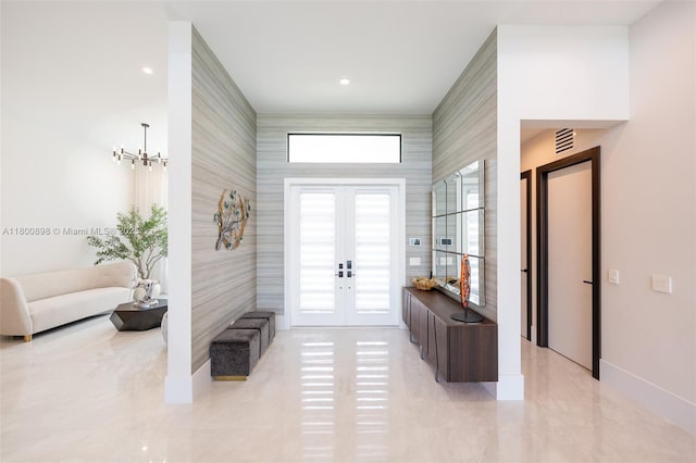 9625 Vescovato Way, Boca Raton, FL 33496 - entrance foyer featuring french doors, light tile patterned floors, and baseboards