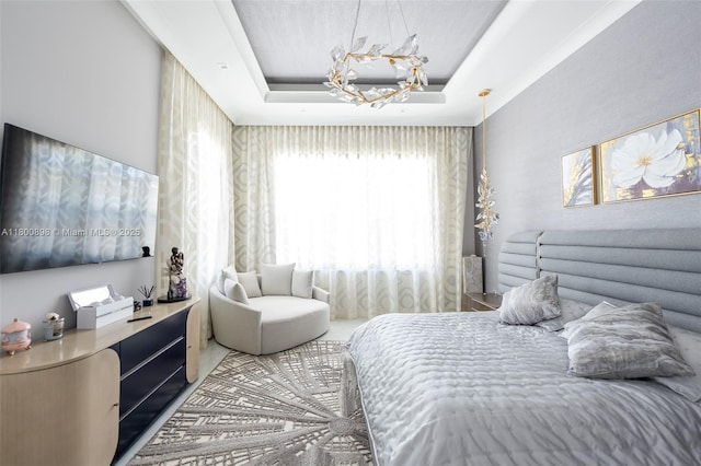 9625 Vescovato Way, Boca Raton, FL 33496 - bedroom featuring a raised ceiling, a chandelier, and a desk