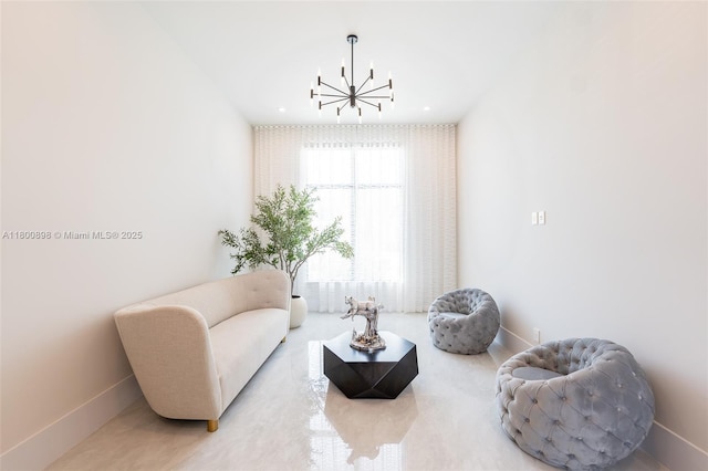 9625 Vescovato Way, Boca Raton, FL 33496 - sitting room featuring a chandelier and baseboards