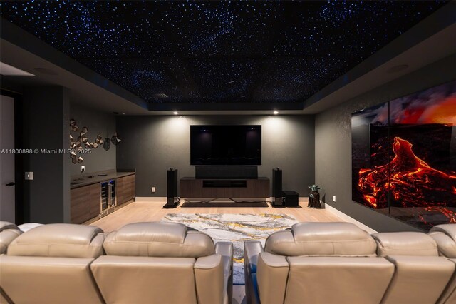 9625 Vescovato Way, Boca Raton, FL 33496 - cinema featuring wood finished floors, baseboards, and wine cooler