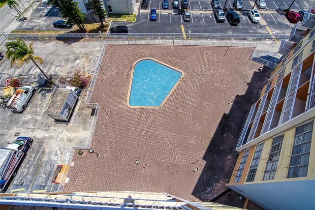 aerial view of a pool area