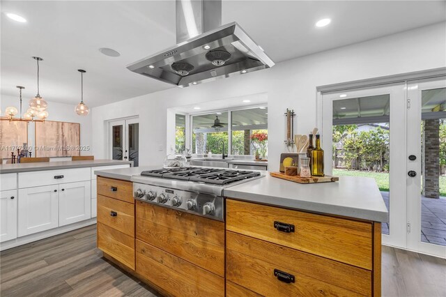 9621 SW 59th Ter, Miami, FL 33173 - kitchen featuring french doors, stainless steel gas cooktop, range hood, dark wood finished floors, and a sink