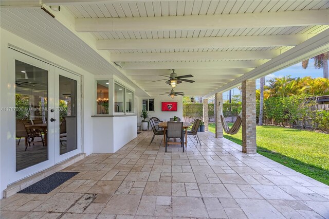 9621 SW 59th Ter, Miami, FL 33173 - view of patio with french doors, outdoor dining area, and a ceiling fan