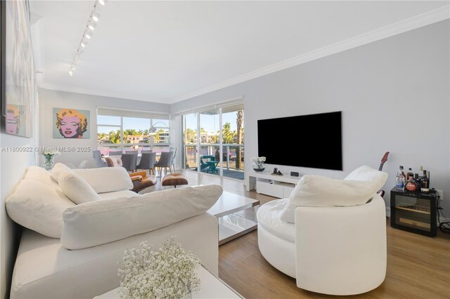 20505 E Country Club Dr Unit 143, Aventura, FL 33180 - living room with track lighting, wood finished floors, and ornamental molding