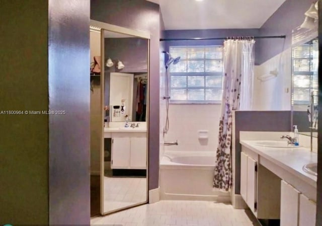 3734 NW 107th Way, Sunrise, FL 33351 - full bath featuring vanity, baseboards, shower / bathtub combination with curtain, and tile patterned flooring