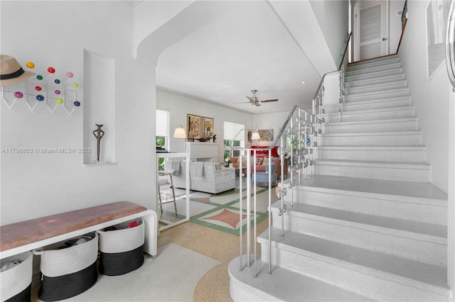 4532 Sheridan Ave, Miami Beach, FL 33140 - staircase featuring a ceiling fan