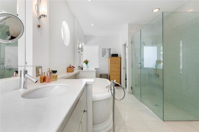 4532 Sheridan Ave, Miami Beach, FL 33140 - full bathroom with a stall shower, recessed lighting, vanity, and a freestanding bath