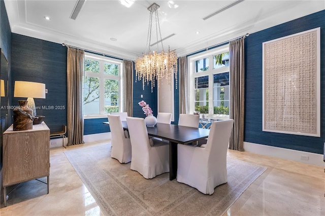 dining space featuring a chandelier and recessed lighting