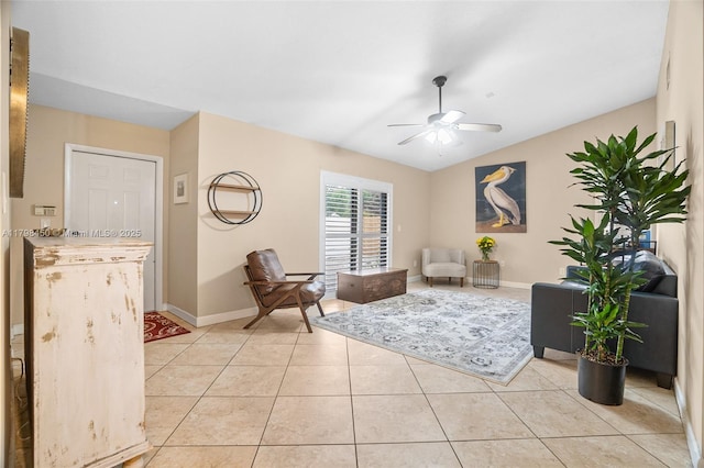 15251 SW 154th Ave, Miami, FL 33187 - living area with ceiling fan, light tile patterned floors, baseboards, and lofted ceiling