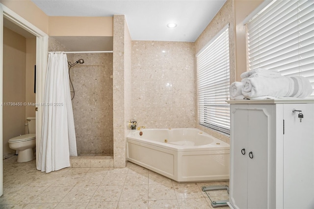 15251 SW 154th Ave, Miami, FL 33187 - bathroom with a jetted tub, a stall shower, toilet, and tile patterned flooring