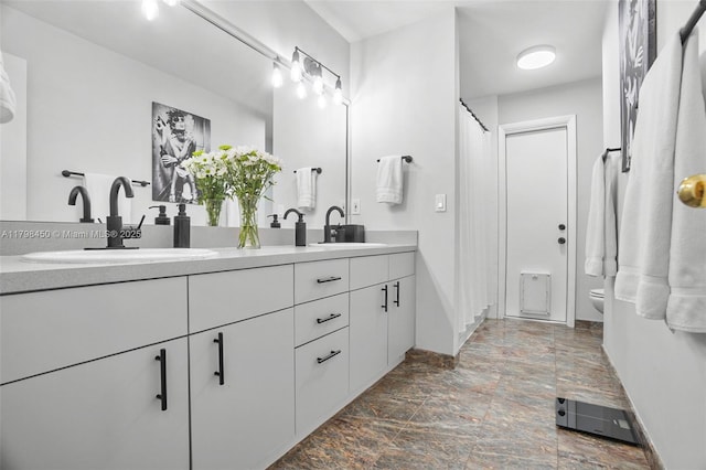 15251 SW 154th Ave, Miami, FL 33187 - full bathroom featuring double vanity, toilet, and a shower with shower curtain