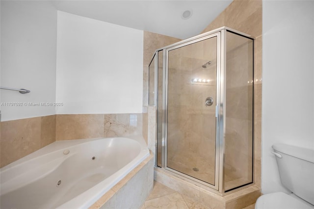 7910 Harbor Island Dr Unit 1208, North Bay Village, FL 33141 - bathroom featuring a stall shower, a whirlpool tub, and toilet