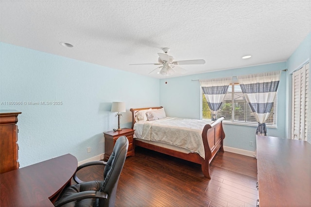 1106 NW 180th Ave, Pembroke Pines, FL 33029 - bedroom featuring a textured ceiling, baseboards, wood finished floors, a ceiling fan, and recessed lighting