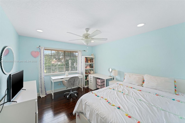 1106 NW 180th Ave, Pembroke Pines, FL 33029 - bedroom with dark wood-style floors, baseboards, ceiling fan, a desk, and recessed lighting